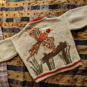 Vintage 1950s cowichan valley hand knit wool pheasant sweater